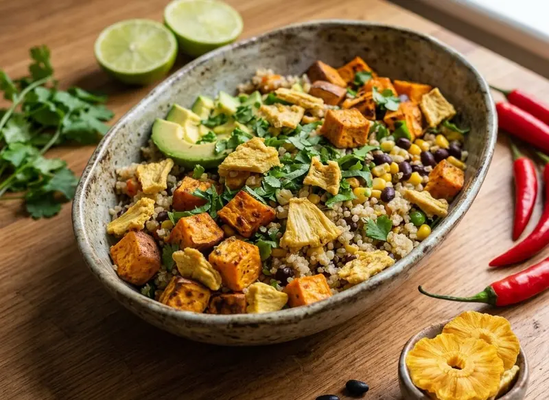 Tropical Mexican Quinoa Bowl with Dried Pineapple